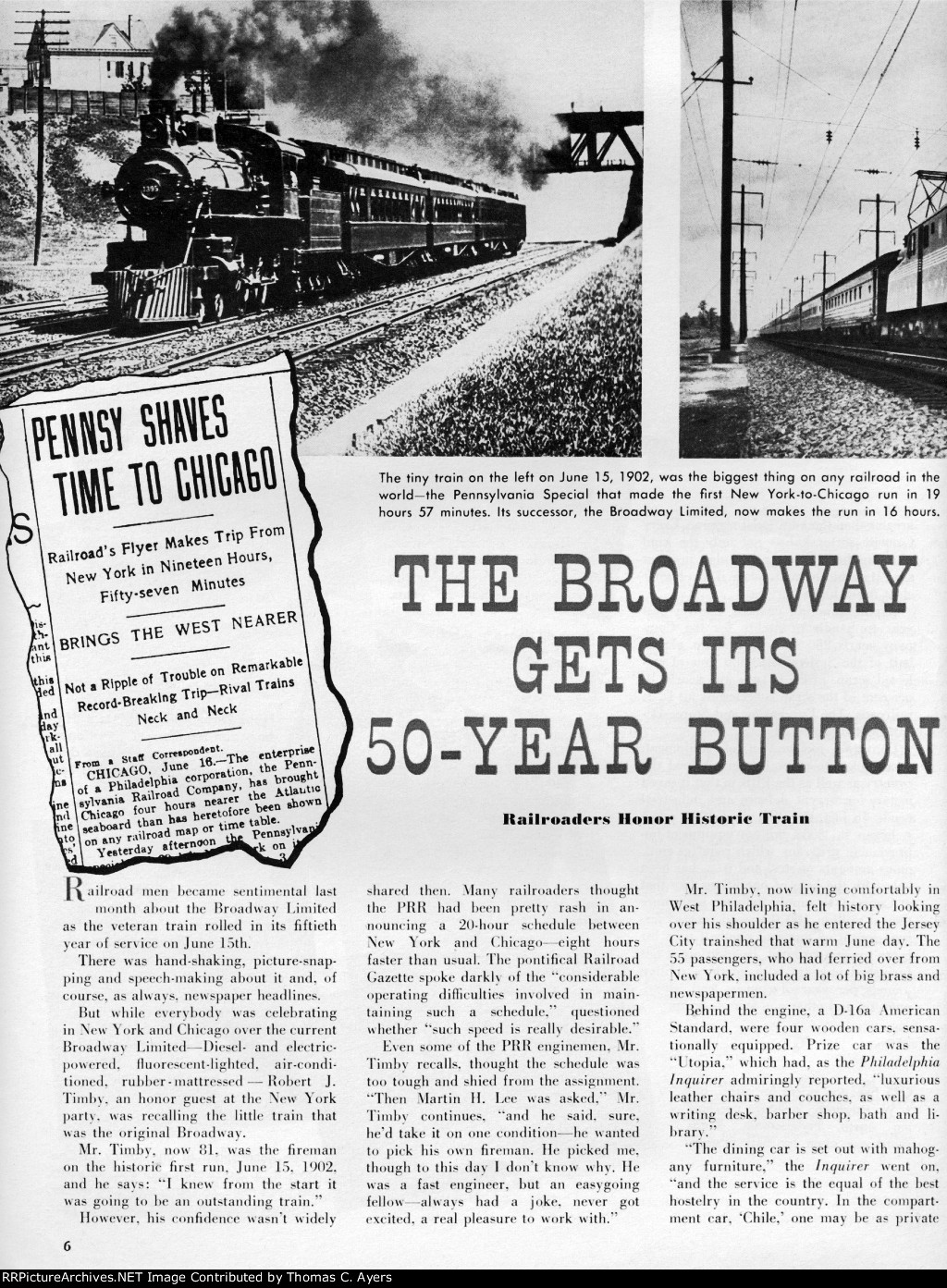"Broadway Gets Its 50-Year Button," Page 6, 1952
